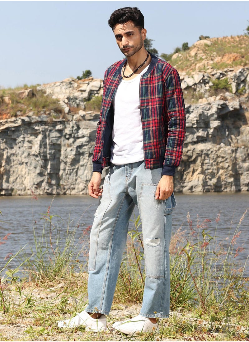Men's Crimson Red Tartan Plaid Bomber Jacket