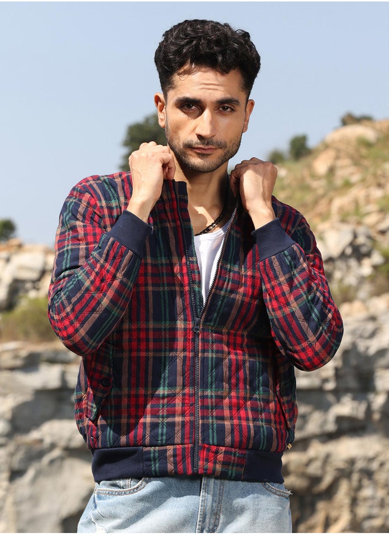 Men's Crimson Red Tartan Plaid Bomber Jacket