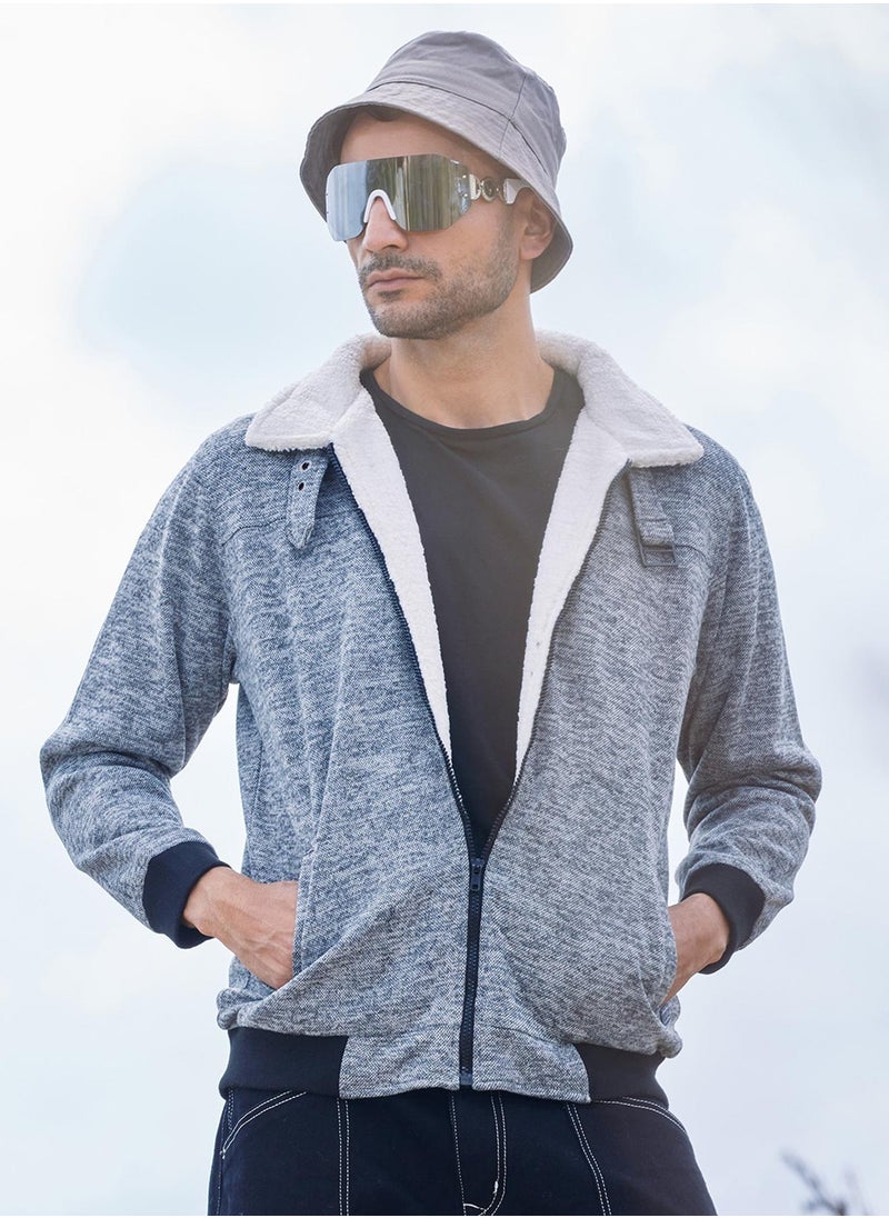 Men's Light Grey Heathered Jacket With Fleece Detail