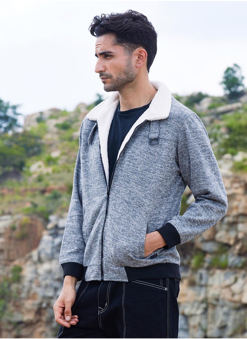 Men's Light Grey Heathered Jacket With Fleece Detail