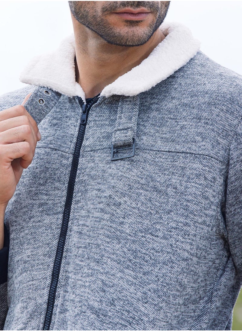 Men's Light Grey Heathered Jacket With Fleece Detail