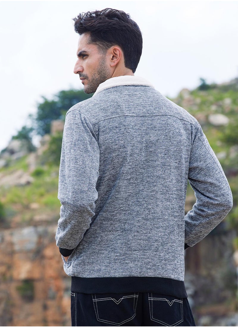 Men's Light Grey Heathered Jacket With Fleece Detail