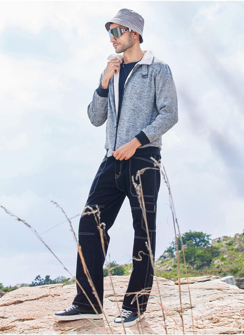 Men's Light Grey Heathered Jacket With Fleece Detail