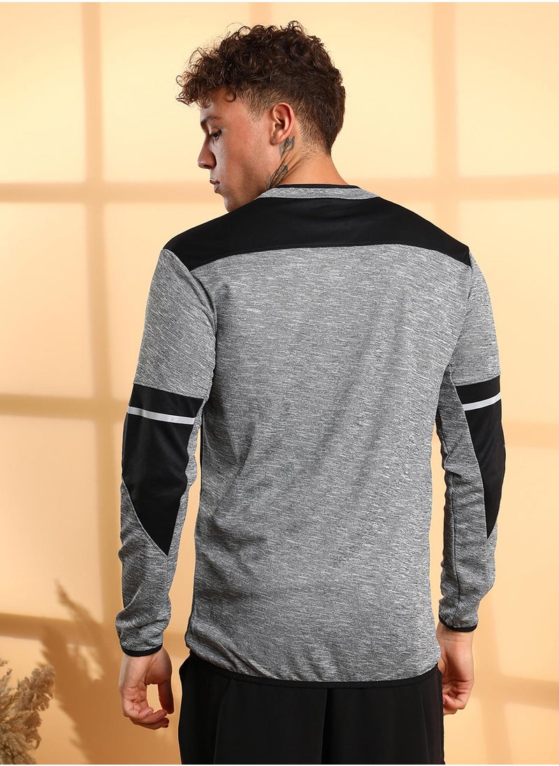 Men's Grey Heathered Activewear Jacket With Contrast Detail
