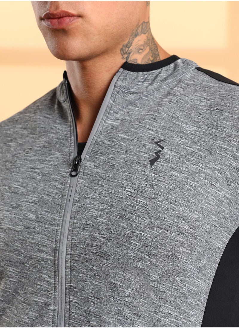 Men's Grey Heathered Activewear Jacket With Contrast Detail