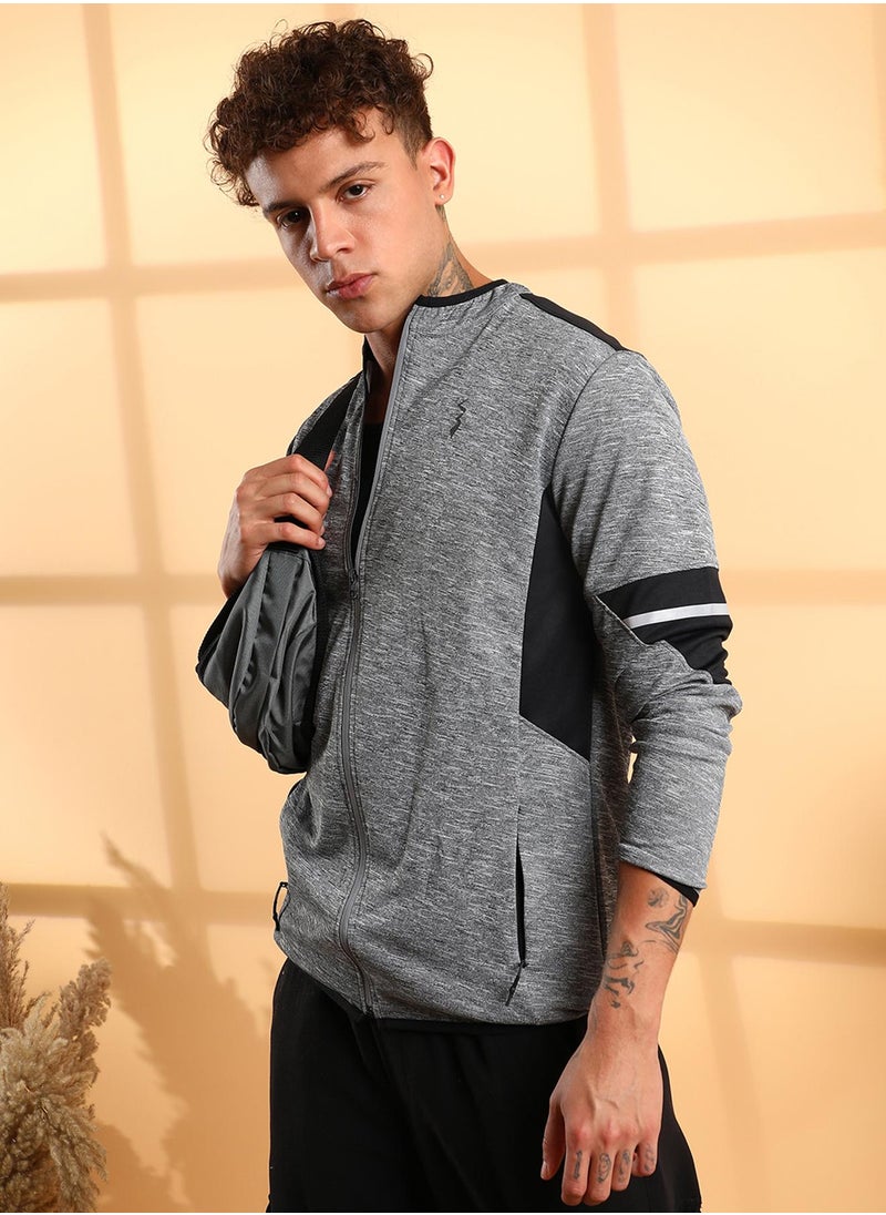 Men's Grey Heathered Activewear Jacket With Contrast Detail