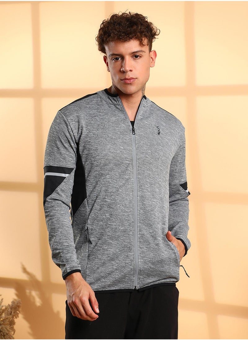 Men's Grey Heathered Activewear Jacket With Contrast Detail