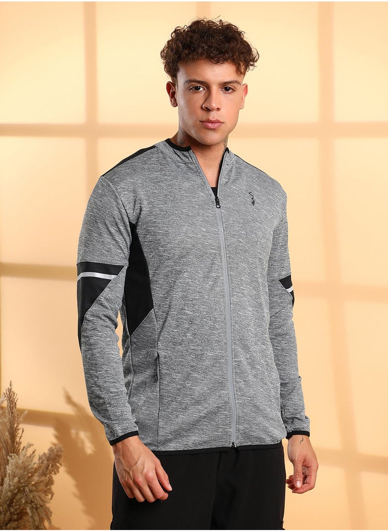 Men's Grey Heathered Activewear Jacket With Contrast Detail