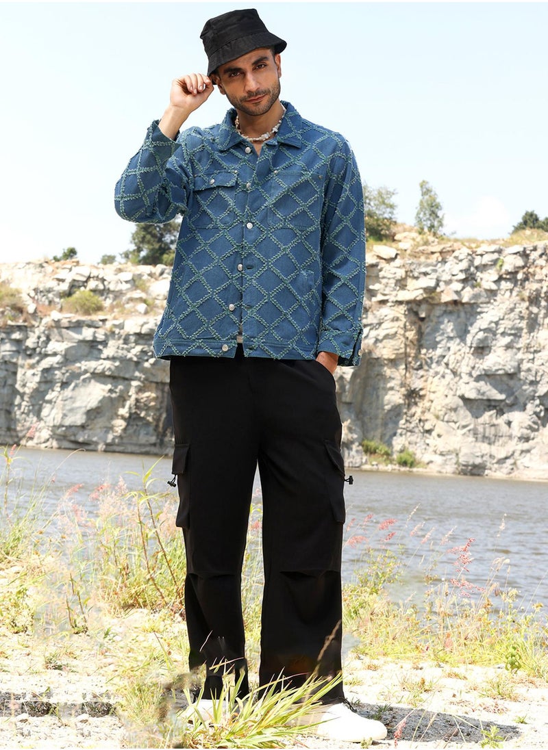 Men's Blue Criss-Cross Denim Jacket