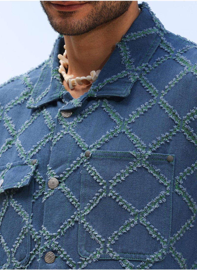 Men's Blue Criss-Cross Denim Jacket