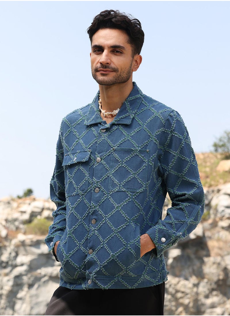 Men's Blue Criss-Cross Denim Jacket