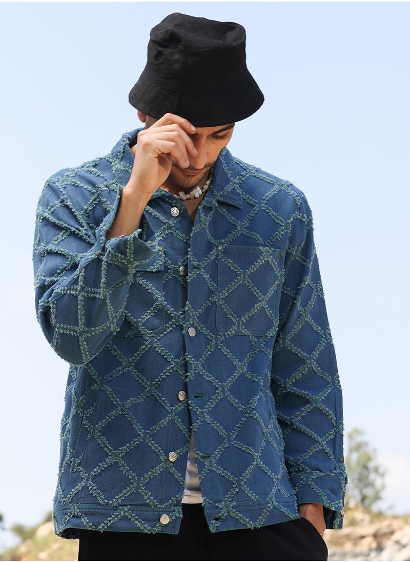 Men's Blue Criss-Cross Denim Jacket