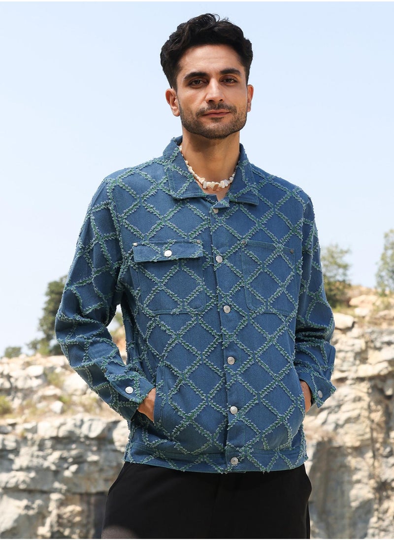 Men's Blue Criss-Cross Denim Jacket