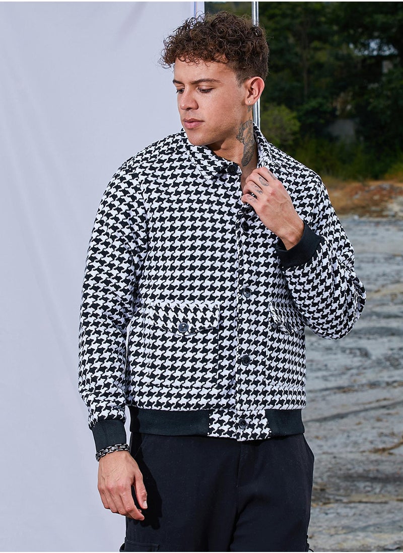 Men's Carbon Black & Chalk White Houndstooth Denim Jacket