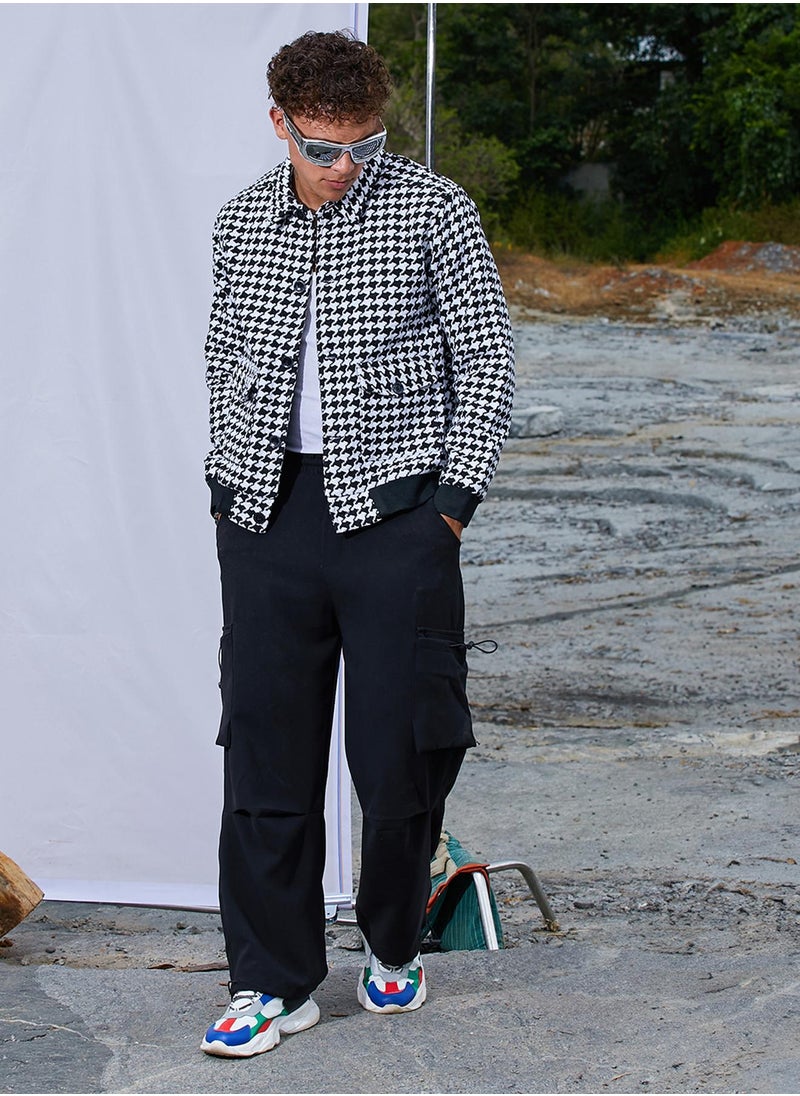 Men's Carbon Black & Chalk White Houndstooth Denim Jacket