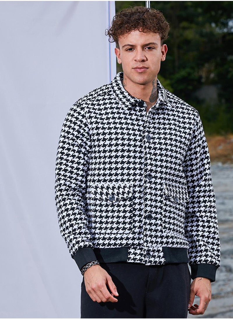Men's Carbon Black & Chalk White Houndstooth Denim Jacket