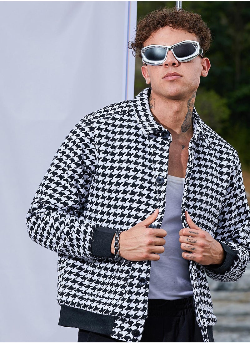 Men's Carbon Black & Chalk White Houndstooth Denim Jacket