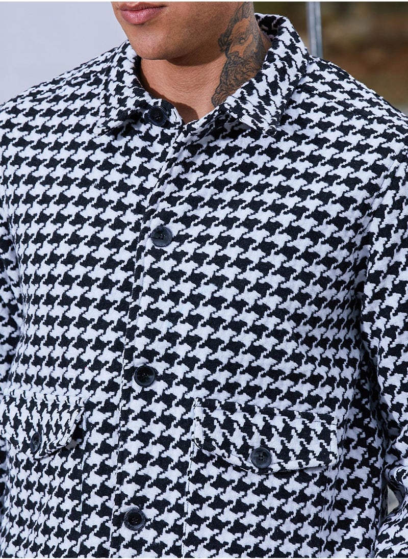 Men's Carbon Black & Chalk White Houndstooth Denim Jacket