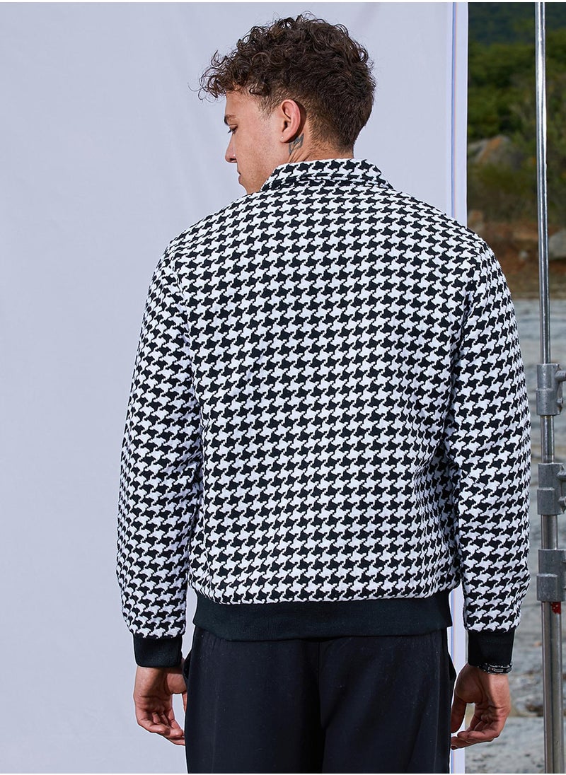Men's Carbon Black & Chalk White Houndstooth Denim Jacket