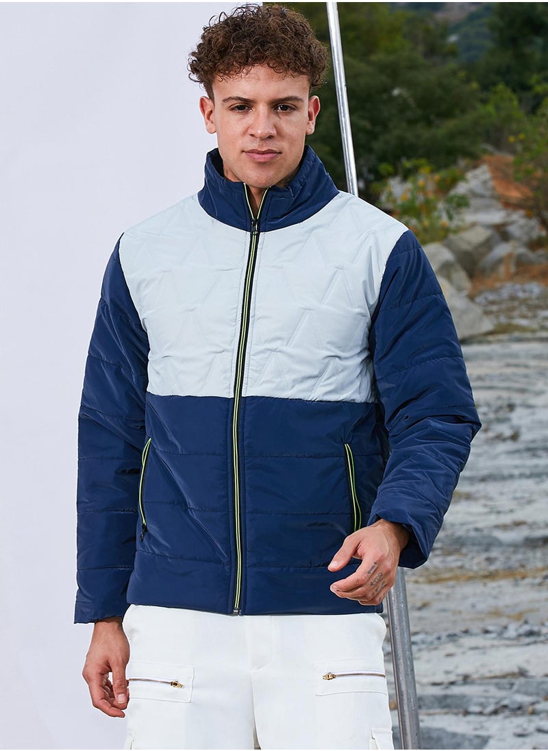 Men's Navy Blue & Moon Grey Parachute Puffer Jacket