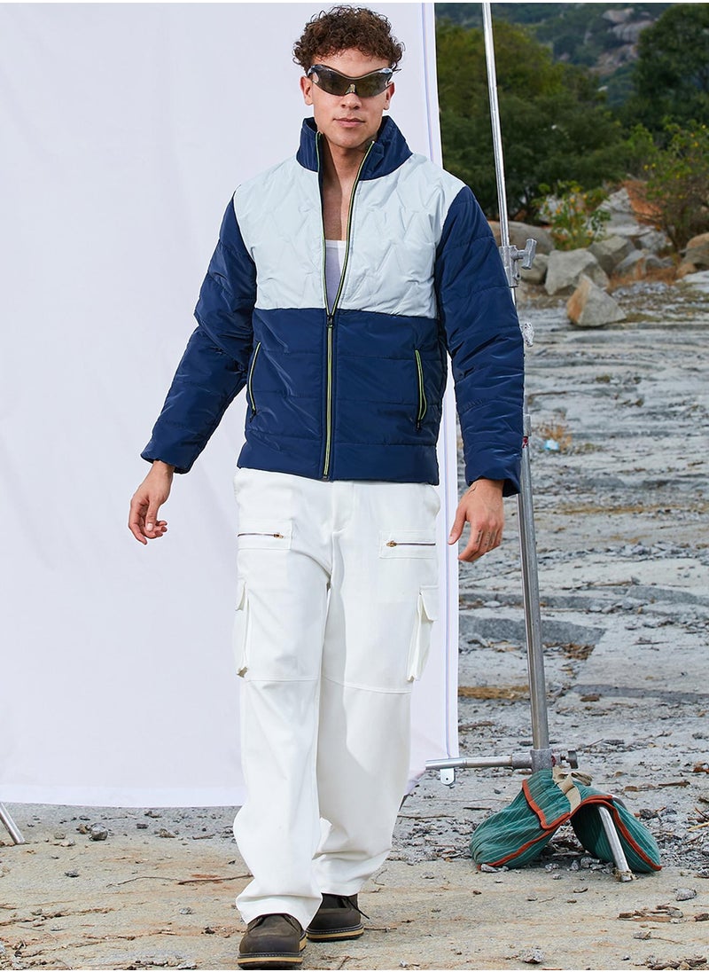 Men's Navy Blue & Moon Grey Parachute Puffer Jacket