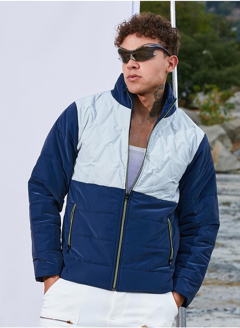Men's Navy Blue & Moon Grey Parachute Puffer Jacket