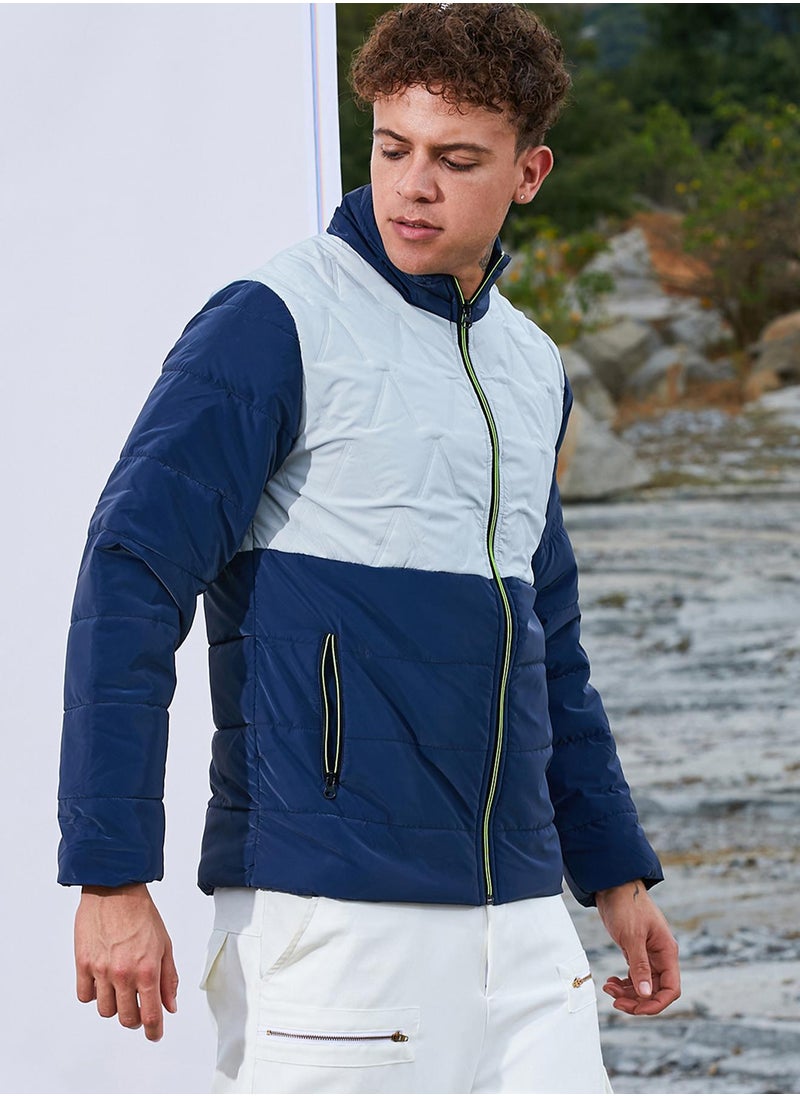 Men's Navy Blue & Moon Grey Parachute Puffer Jacket