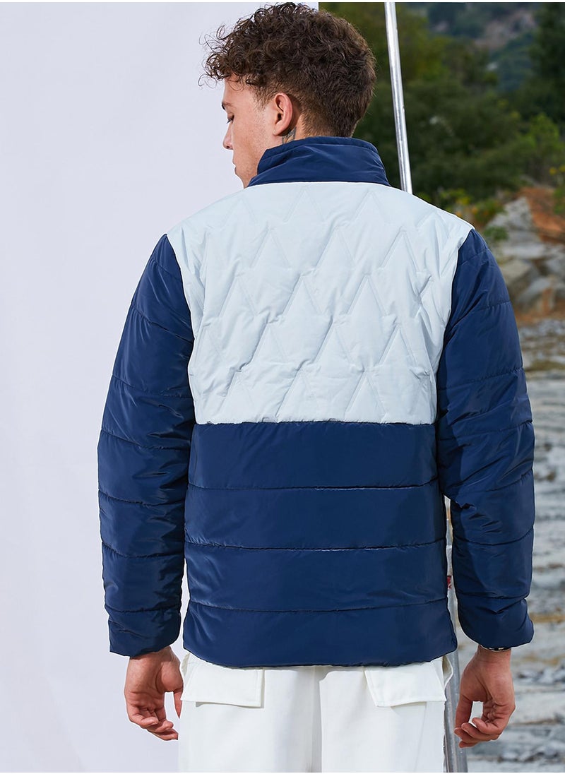 Men's Navy Blue & Moon Grey Parachute Puffer Jacket