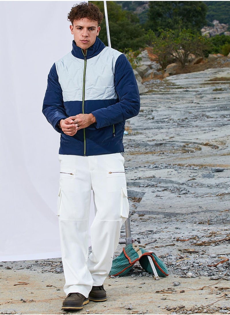 Men's Navy Blue & Moon Grey Parachute Puffer Jacket
