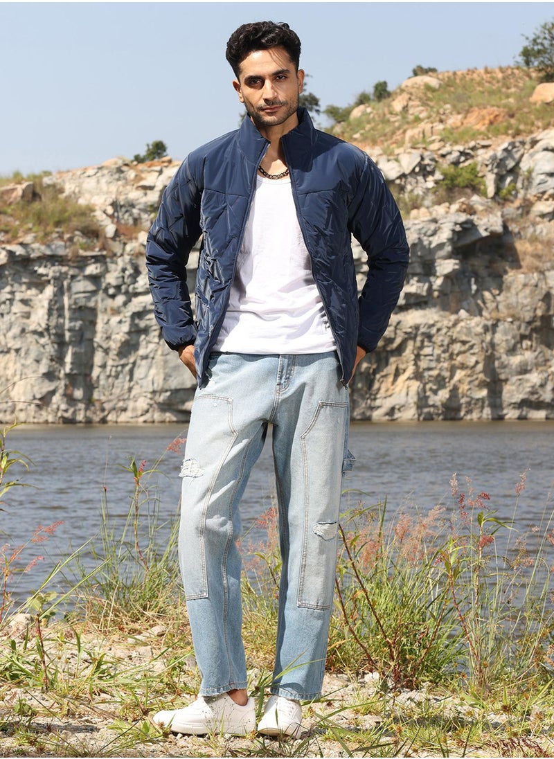 Men's Navy Blue Parachute Puffer Jacket