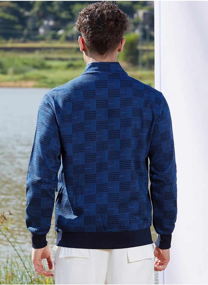 Men's Blue Textured Jacket With Flap Pocket