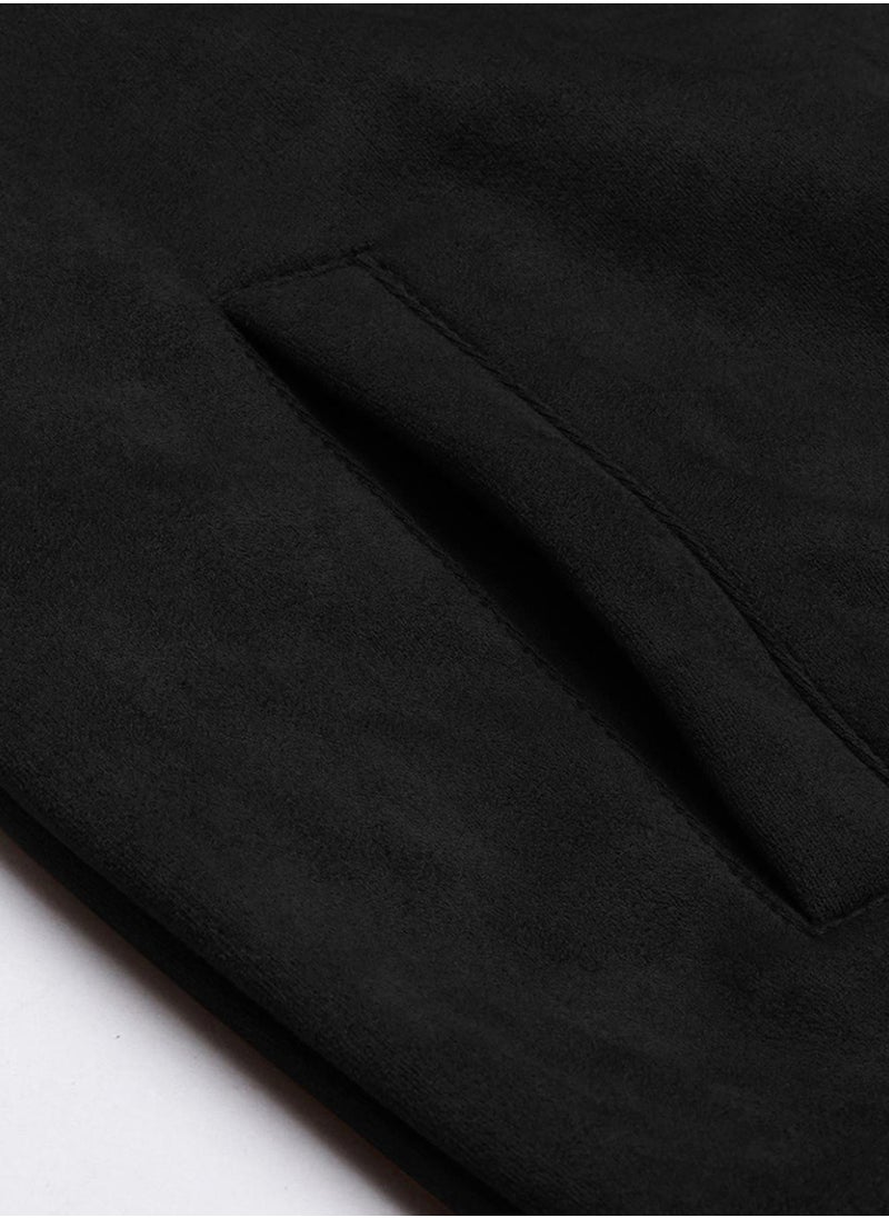 Men's Obsidian Black Fur-Lined Suede Bomber Jacket