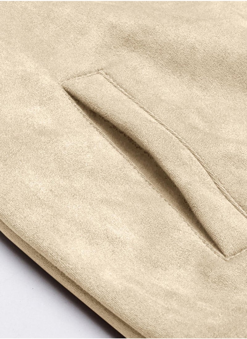 Men's Saltbox Beige Fur-Lined Suede Bomber Jacket