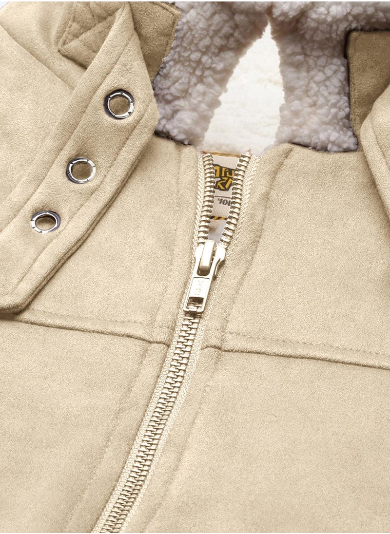 Men's Saltbox Beige Fur-Lined Suede Bomber Jacket