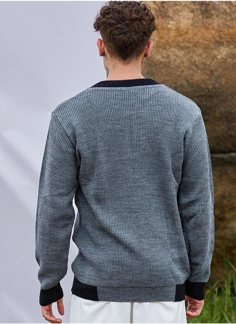 Men's Dark Grey Zip-Front Knitted Jacket