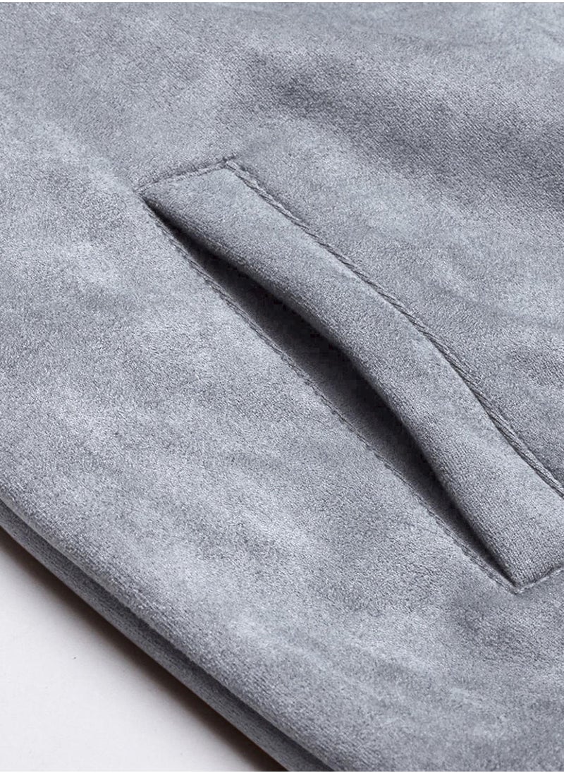 Men's Grey Zip-Front Jacket With Fleece Detail