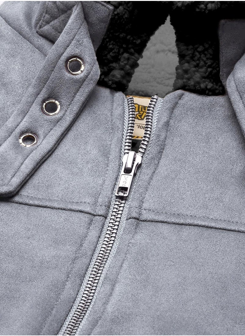 Men's Grey Zip-Front Jacket With Fleece Detail