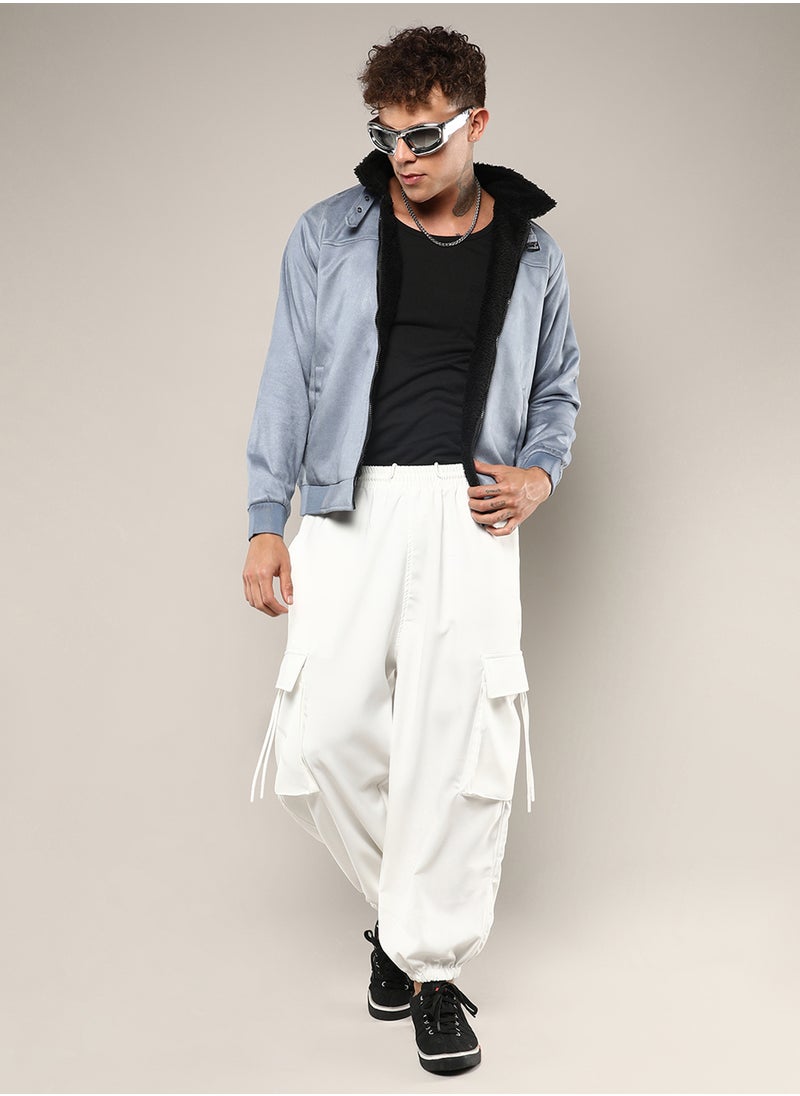Men's Grey Zip-Front Jacket With Fleece Detail