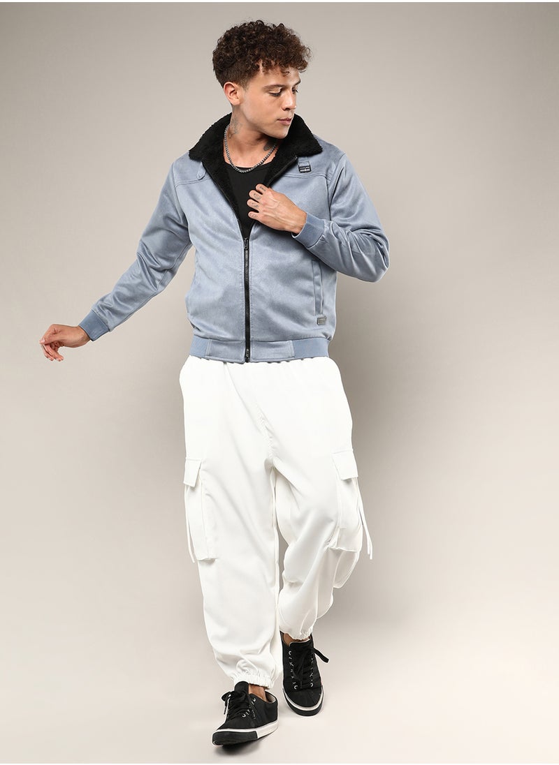 Men's Grey Zip-Front Jacket With Fleece Detail