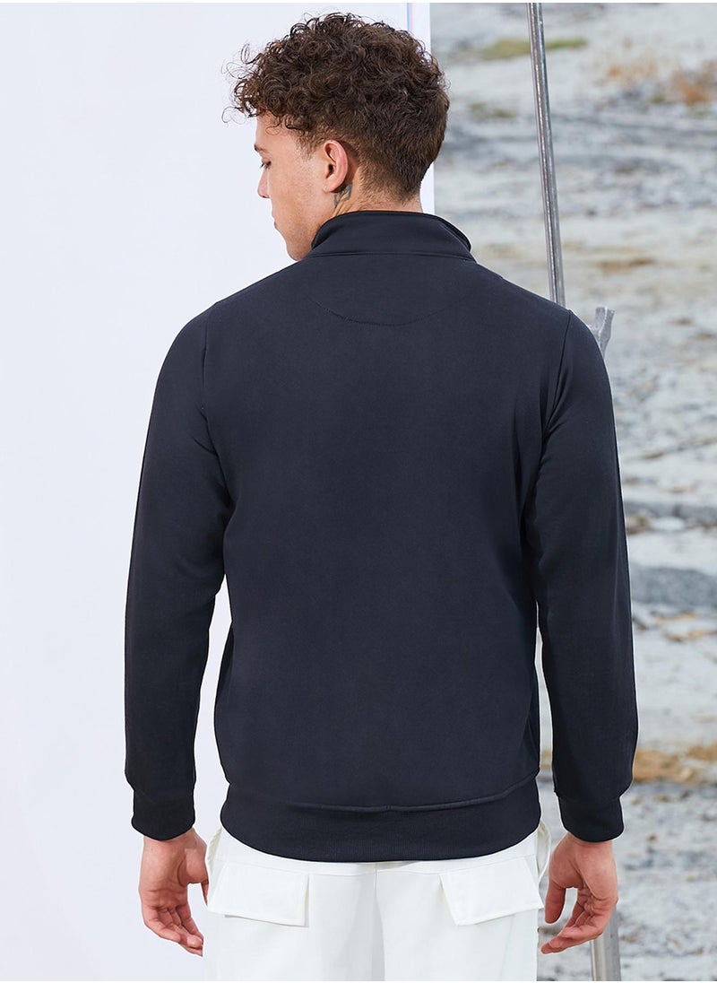 Men's Black & Blue Zip-Front Jacket With Quilted Detail