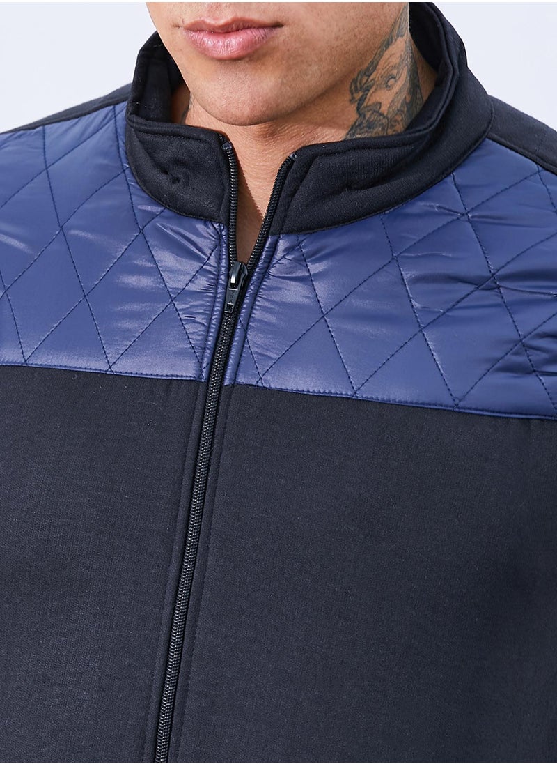 Men's Black & Blue Zip-Front Jacket With Quilted Detail