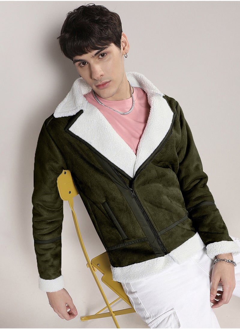 Men's Icy Blue & Chalk White Fleece Lined Biker Jacket