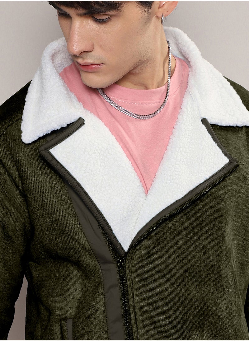 Men's Icy Blue & Chalk White Fleece Lined Biker Jacket