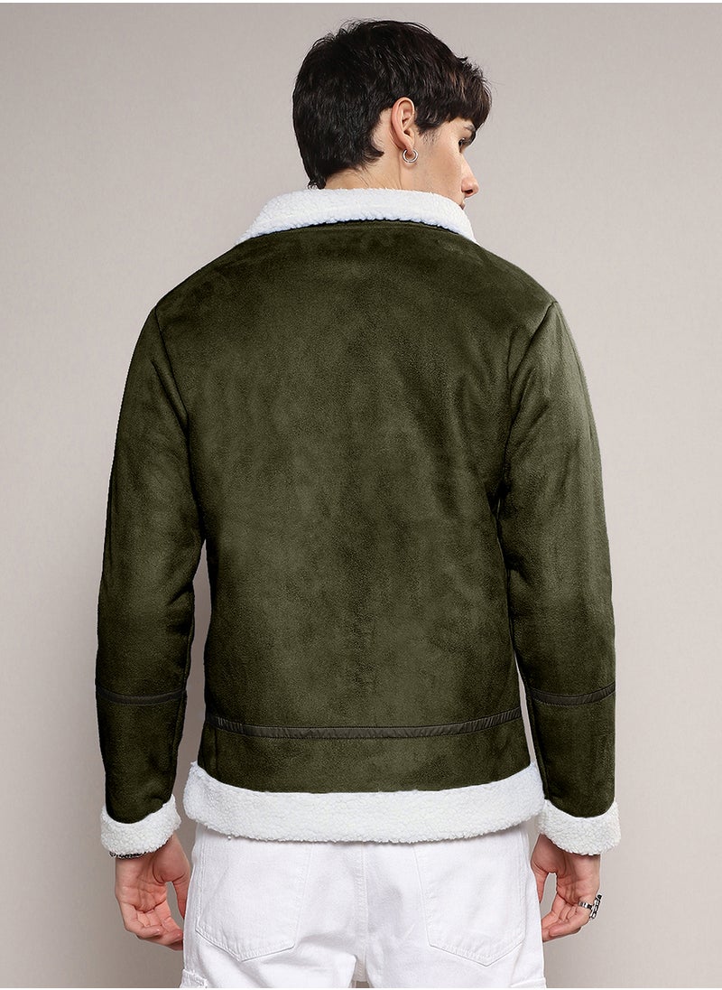 Men's Icy Blue & Chalk White Fleece Lined Biker Jacket
