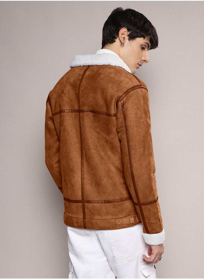 Men's Icy Blue & Chalk White Fleece Lined Biker Jacket