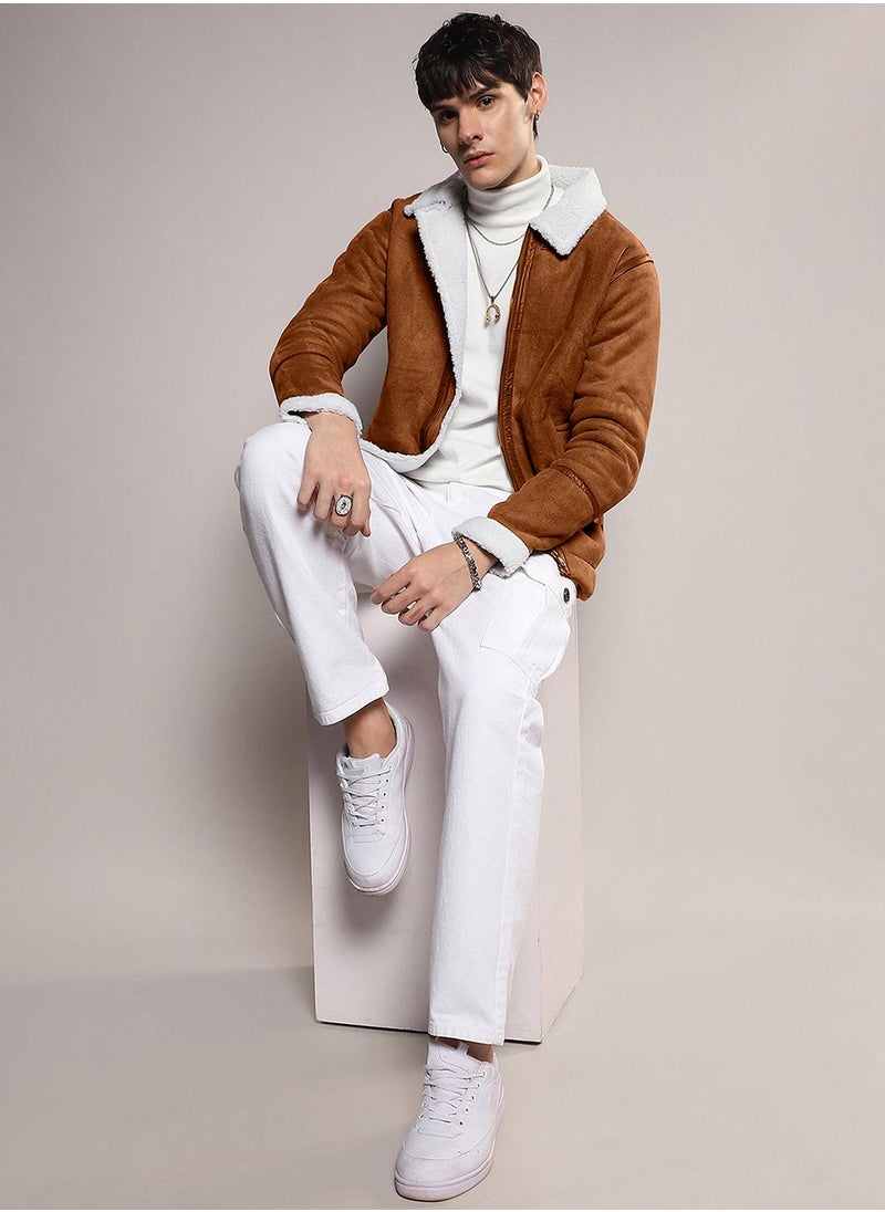 Men's Icy Blue & Chalk White Fleece Lined Biker Jacket