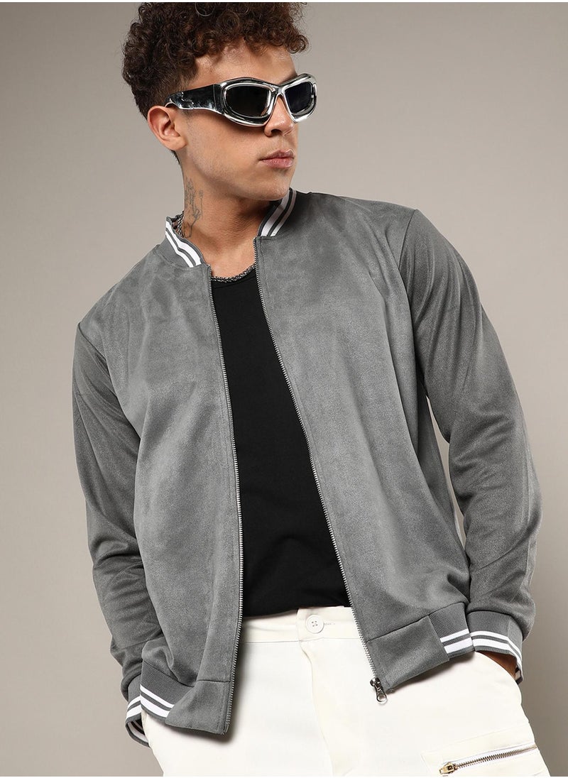 Men's Moon Grey Zip-Front Baseball Jacket