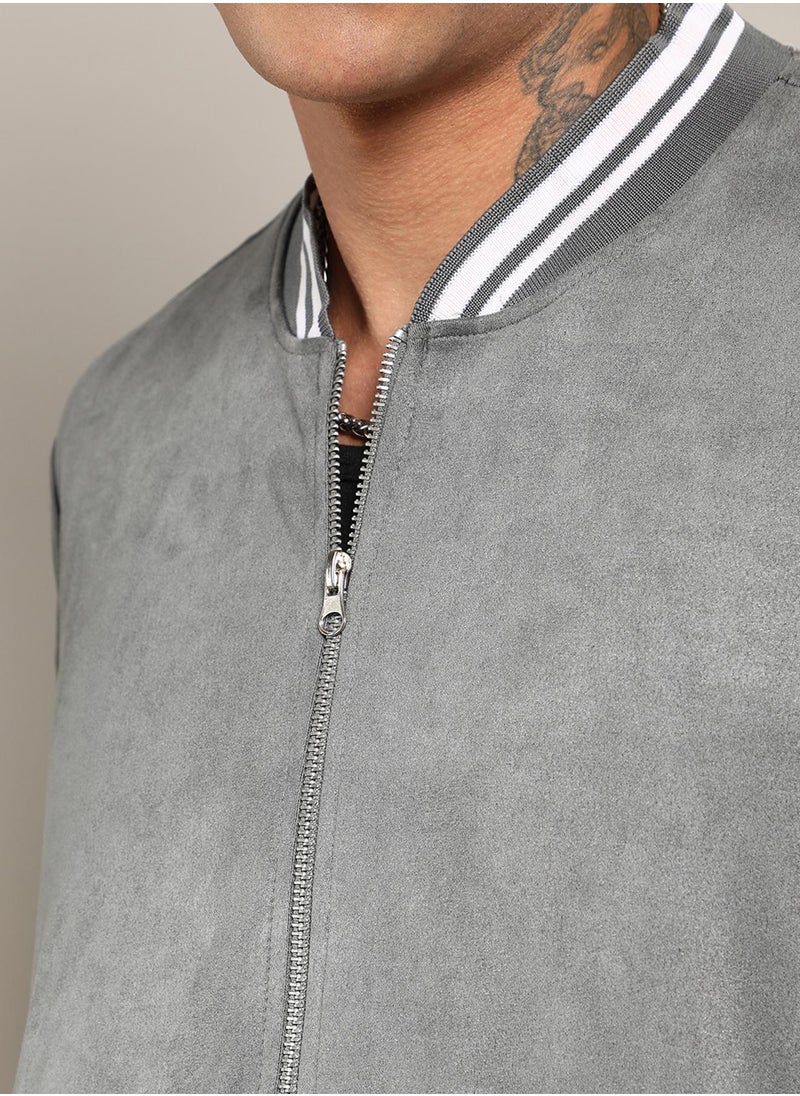 Men's Moon Grey Zip-Front Baseball Jacket