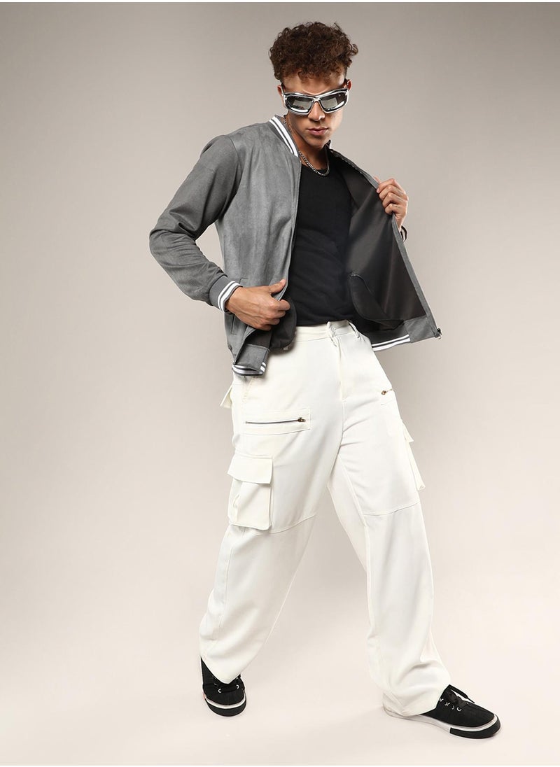 Men's Moon Grey Zip-Front Baseball Jacket