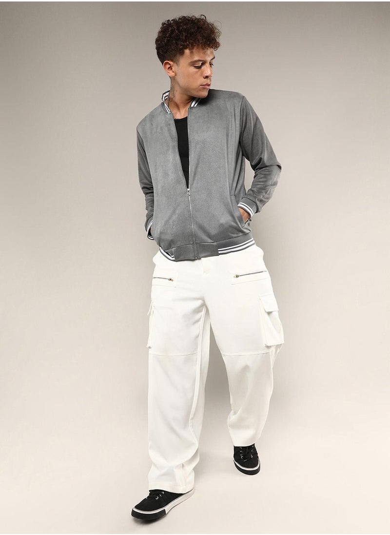 Men's Moon Grey Zip-Front Baseball Jacket